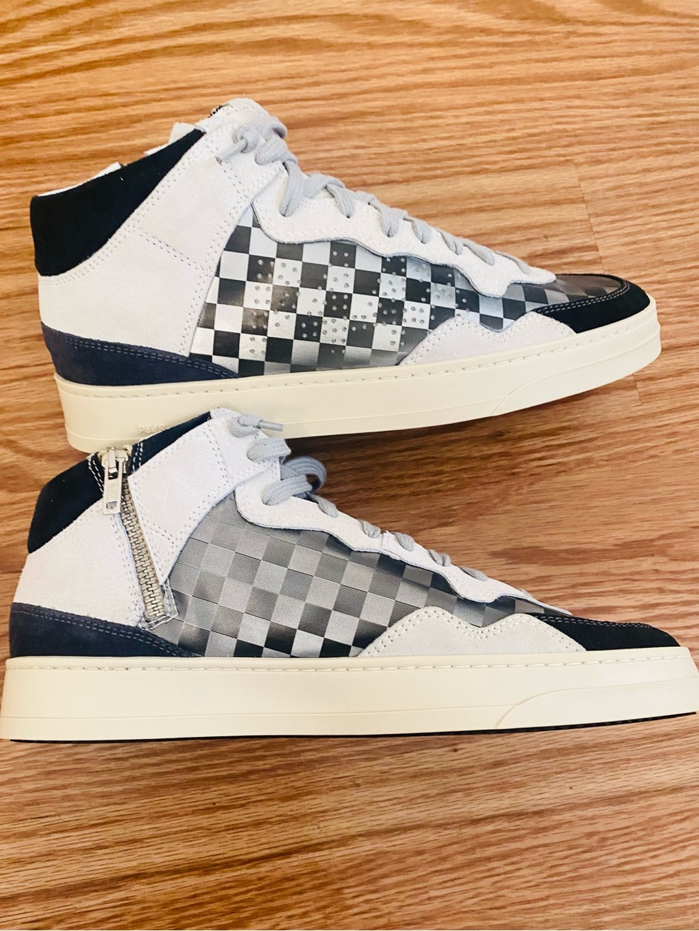P448 Bali Leather Suede Italian High Top Lazer Checkered Metallic Sneaker NWT